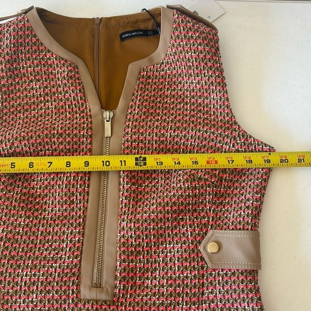 NWT Karen Millen Tweed And Contrast Pocket A Line Mini Dress Tan and Orange 10 - Picture 13 of 13